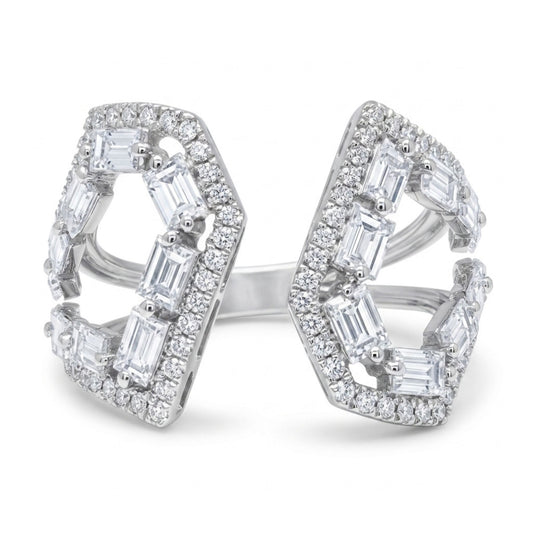 18K 1.38cttw Baguette & Round White Diamonds Ring