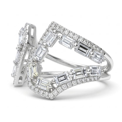 18K 1.38cttw Baguette & Round White Diamonds Ring
