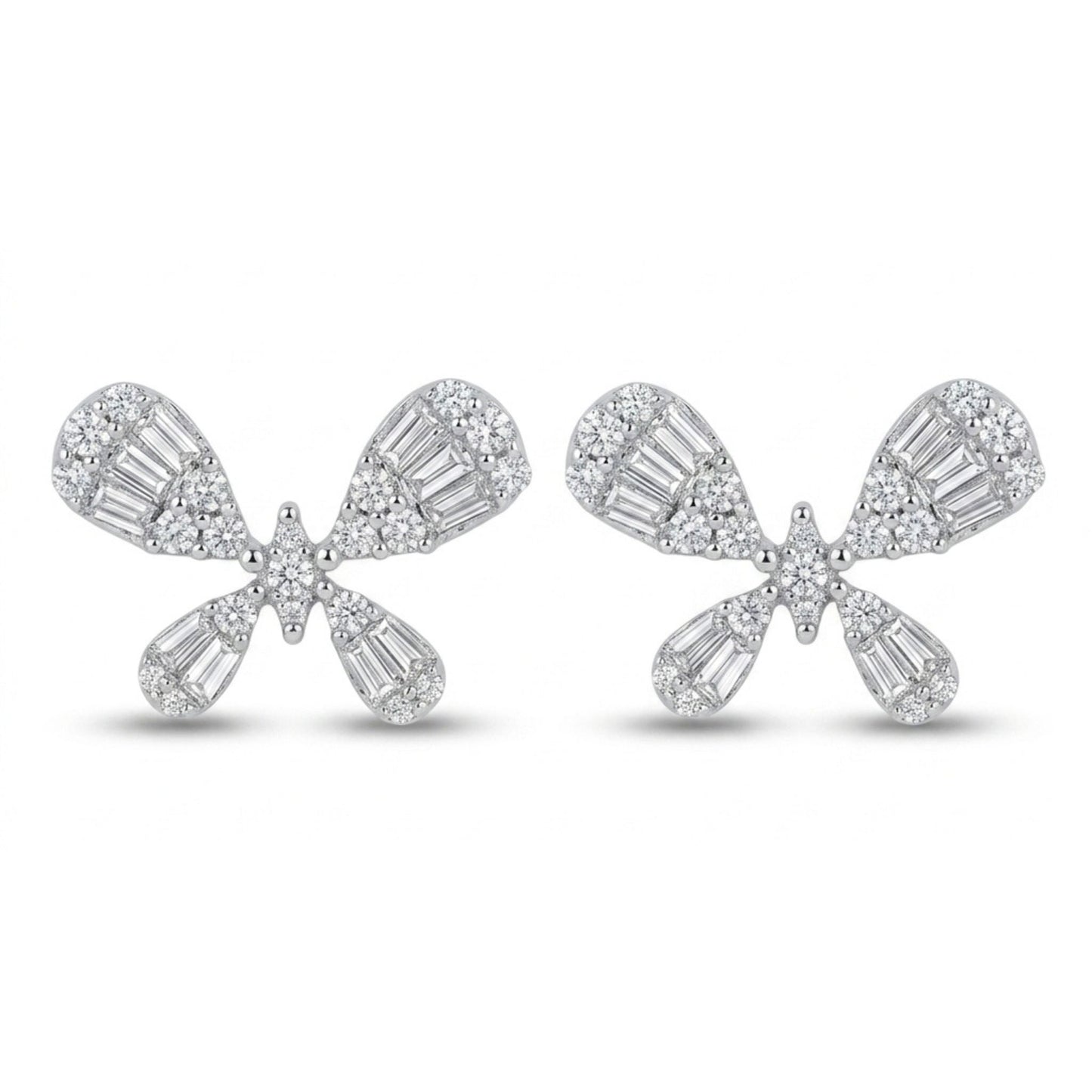 18K 0.49cttw Tapered Baguette & Round White Diamond Stud Earrings