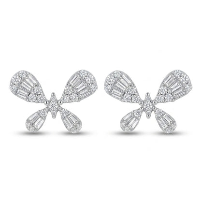 18K 0.49cttw Tapered Baguette & Round White Diamond Stud Earrings