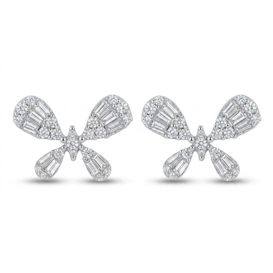 18K 0.49cttw Tapered Baguette & Round White Diamond Stud Earrings