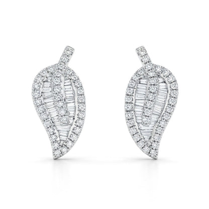 18K 0.84cttw Baguette & Round White Diamonds Stud Earrings