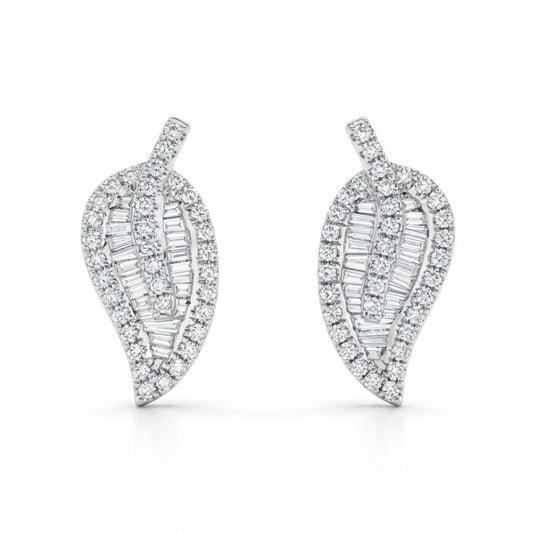 18K 0.84cttw Baguette & Round White Diamonds Stud Earrings