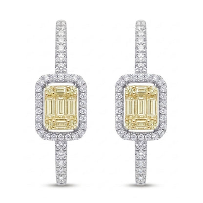 18K 1.15cttw Baguette & Round VS White Diamonds Hoop Earrings