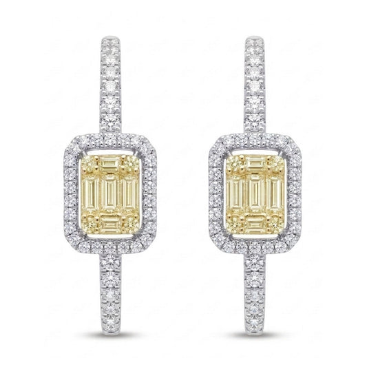 18K 1.15cttw Baguette & Round VS White Diamonds Hoop Earrings