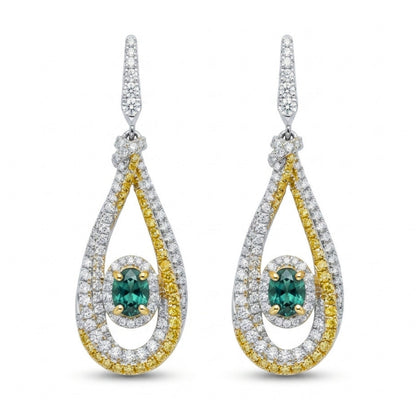 14K 1.21cttw Oval Alexandrite 1.74cttw Yellow & White Diamonds Drop Earrings