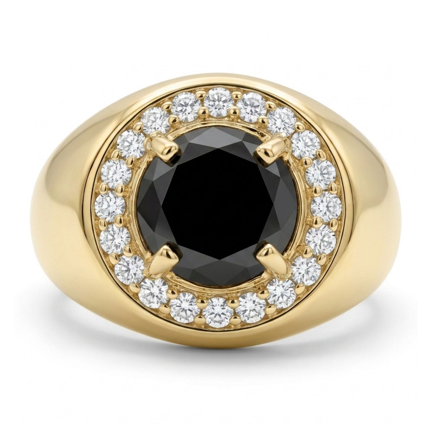 14K 3.72ct Round Black Diamond 0.42cttw VS White Diamond Men's Ring