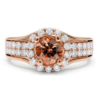 14K 1.22ct Round Imperial Topaz 0.95cttw VS White Diamonds Ring