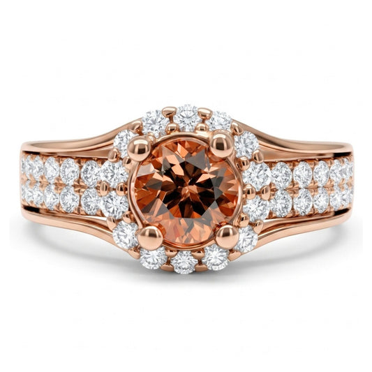 14K 1.22ct Round Imperial Topaz 0.95cttw VS White Diamonds Ring