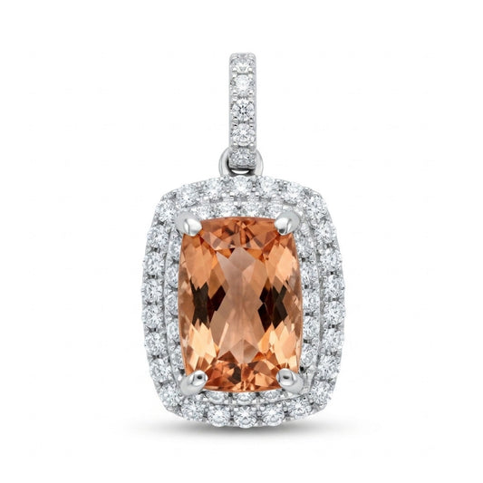14K 2.48ct Cushion Imperial Topaz 0.42cttw VS White Diamonds Pendant