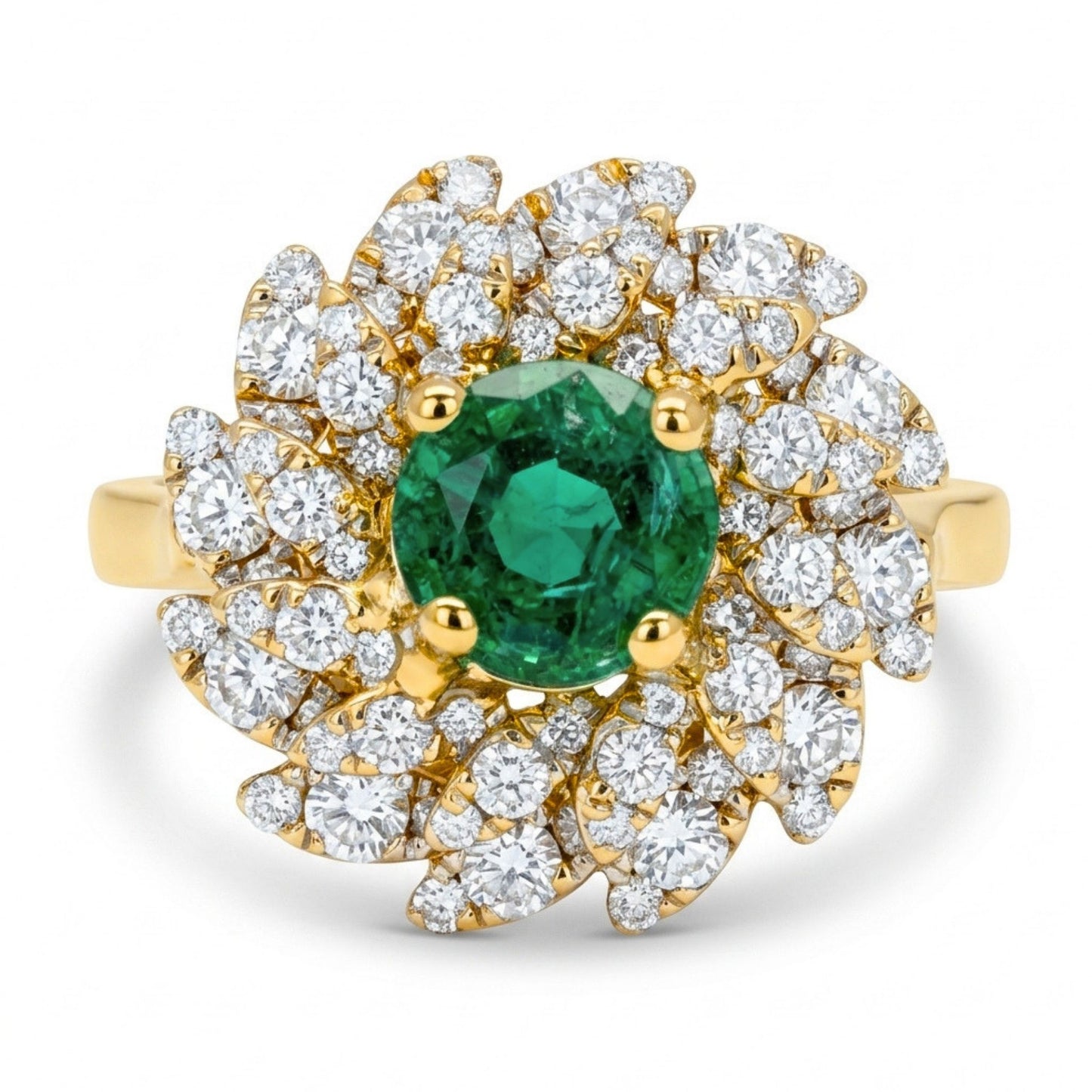 14K 0.65ct Round Colombian Emerald 0.80cttw VS White Diamonds Ring