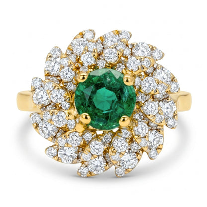 14K 0.65ct Round Colombian Emerald 0.80cttw VS White Diamonds Ring