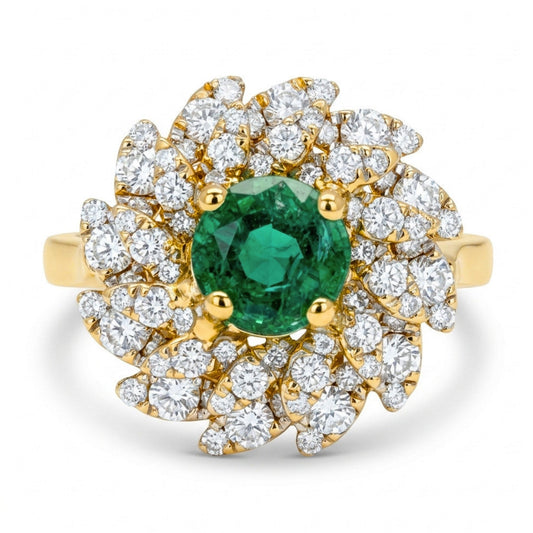 14K 0.65ct Round Colombian Emerald 0.80cttw VS White Diamonds Ring