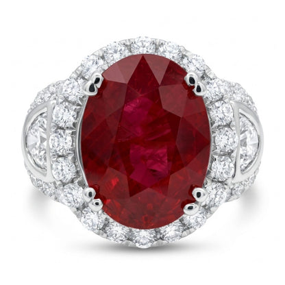 Platinum 4.37ct Oval Pigeon Blood Ruby 0.97cttw VS White Diamonds Ring AIGS #GF22102458