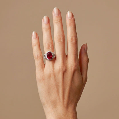 Platinum 4.37ct Oval Pigeon Blood Ruby 0.97cttw VS White Diamonds Ring AIGS #GF22102458