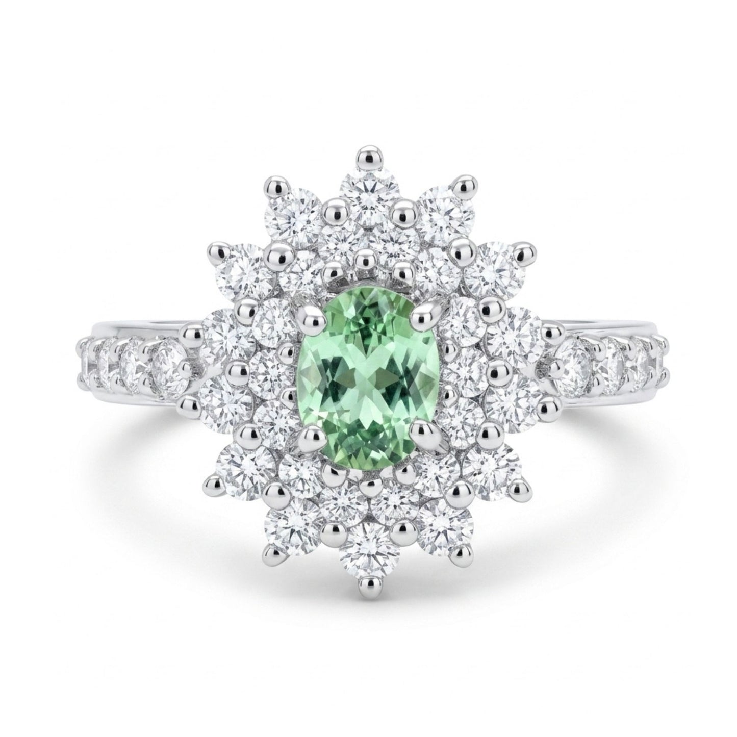 14K 0.40ct Oval Green Kornerupine 0.63cttw VS White Diamonds Ring