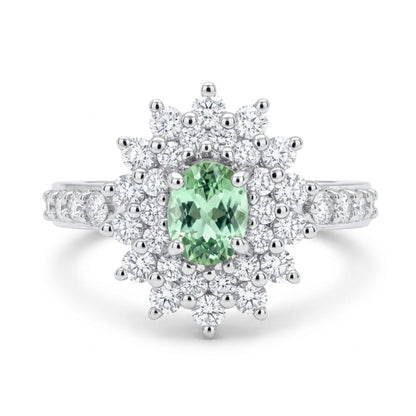 14K 0.40ct Oval Green Kornerupine 0.63cttw VS White Diamonds Ring