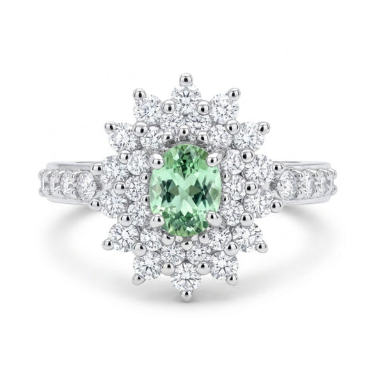 14K 0.40ct Oval Green Kornerupine 0.63cttw VS White Diamonds Ring