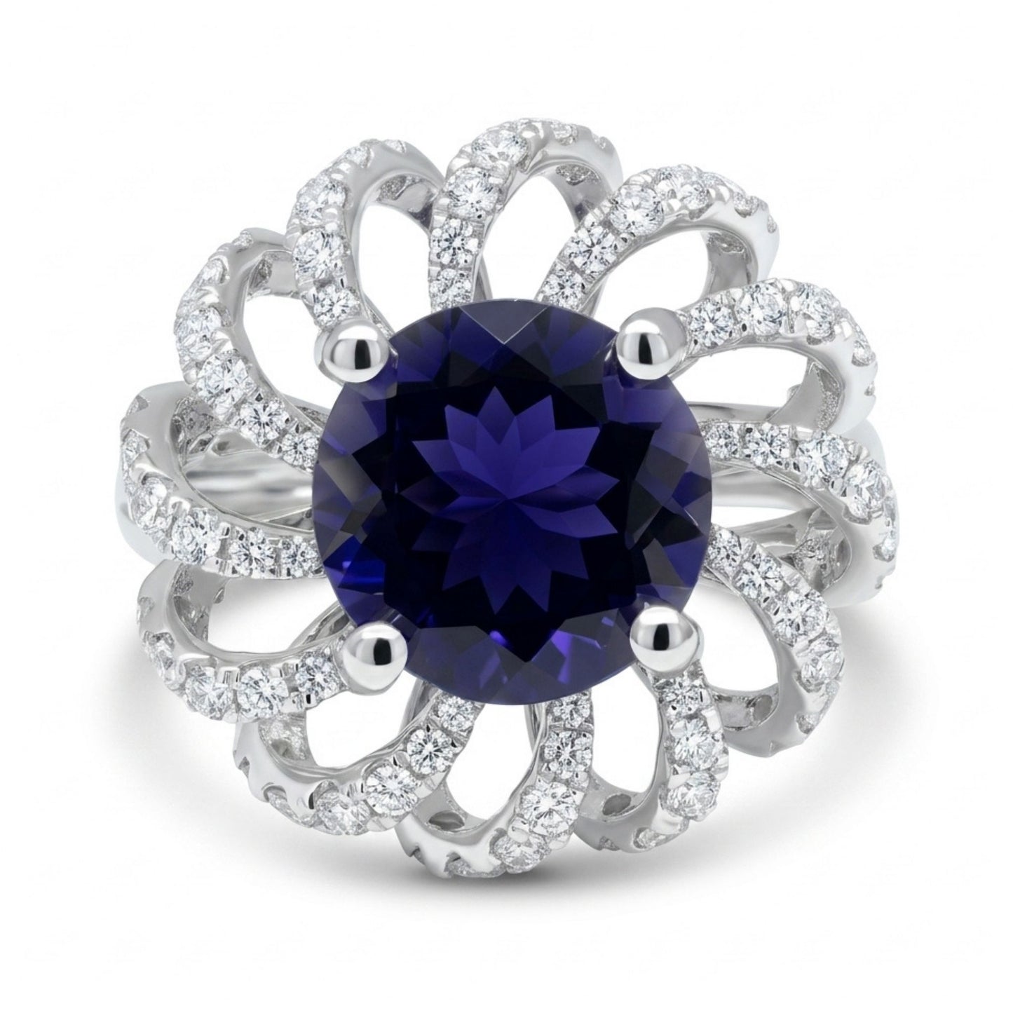 14K 2.24ct Round Iolite 0.71cttw VS White Diamonds Ring