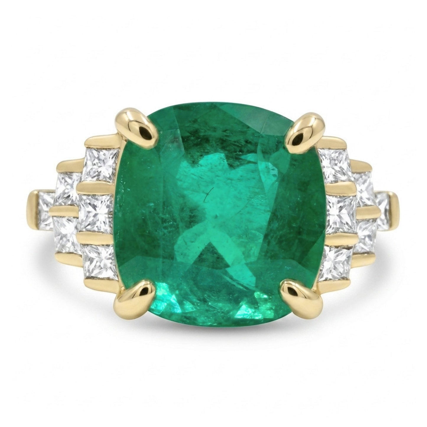14K 3.93ct Cushion Colombian Emerald 0.55cttw VS White Diamonds Ring
