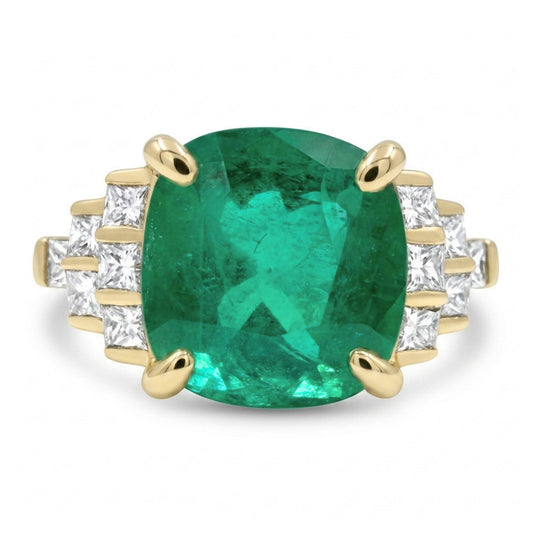 14K 3.93ct Cushion Colombian Emerald 0.55cttw VS White Diamonds Ring