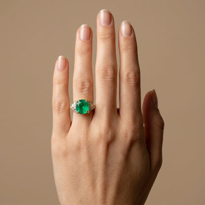 14K 3.93ct Cushion Colombian Emerald 0.55cttw VS White Diamonds Ring