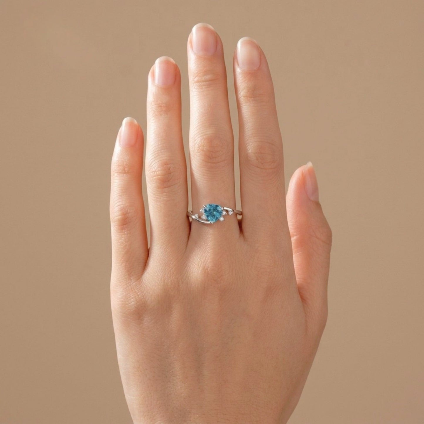 14K 1.30ct Trilliant Blue Zircon 0.09cttw VS White Diamonds Ring