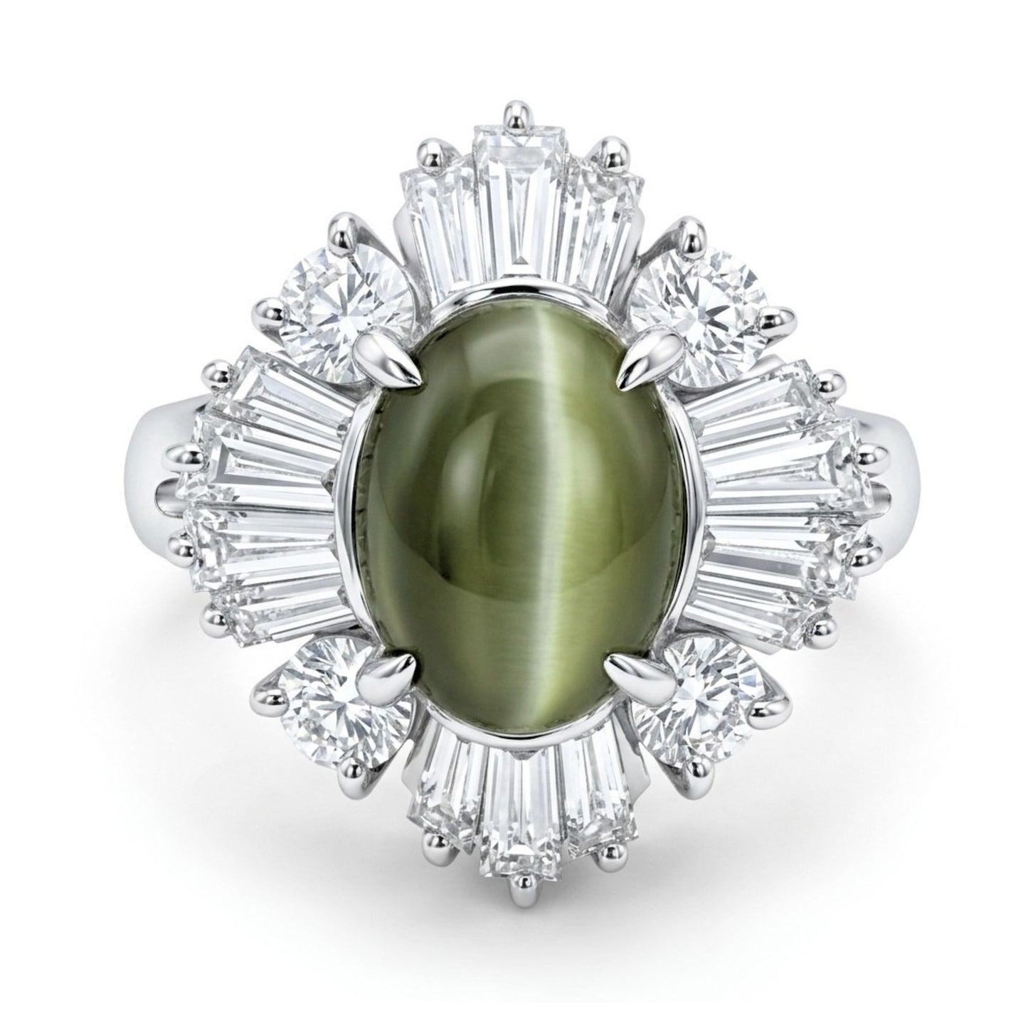 Platinum 2.82ct Oval Cat's Eye Chrysoberyl 1.36cttw White Diamonds Ring