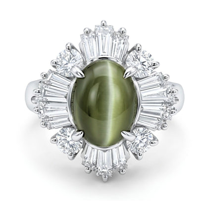 Platinum 2.82ct Oval Cat's Eye Chrysoberyl 1.36cttw White Diamonds Ring