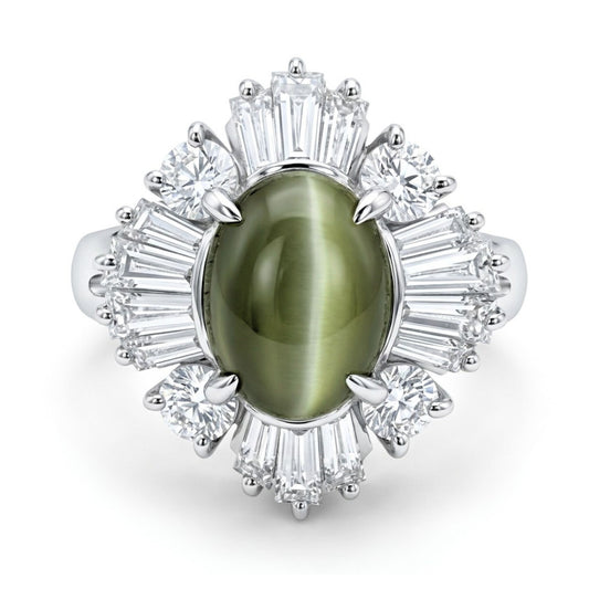 Platinum 2.82ct Oval Cat's Eye Chrysoberyl 1.36cttw White Diamonds Ring