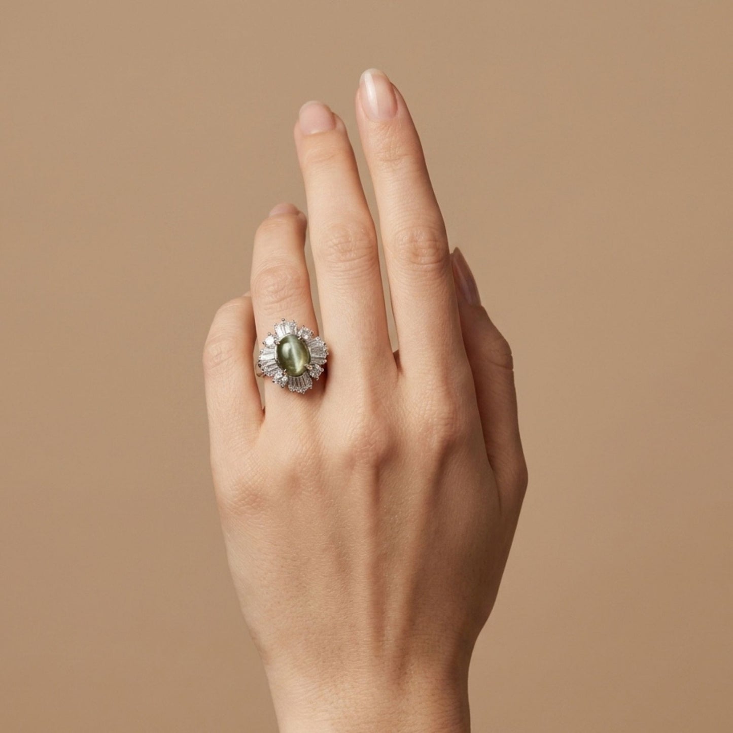 Platinum 2.82ct Oval Cat's Eye Chrysoberyl 1.36cttw White Diamonds Ring