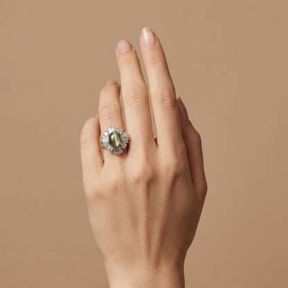 Platinum 2.82ct Oval Cat's Eye Chrysoberyl 1.36cttw White Diamonds Ring