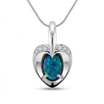 18K 1.78ct Oval Black Opal 0.06cttw White Diamonds Necklace