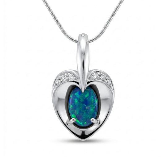 18K 1.78ct Oval Black Opal 0.06cttw White Diamonds Necklace