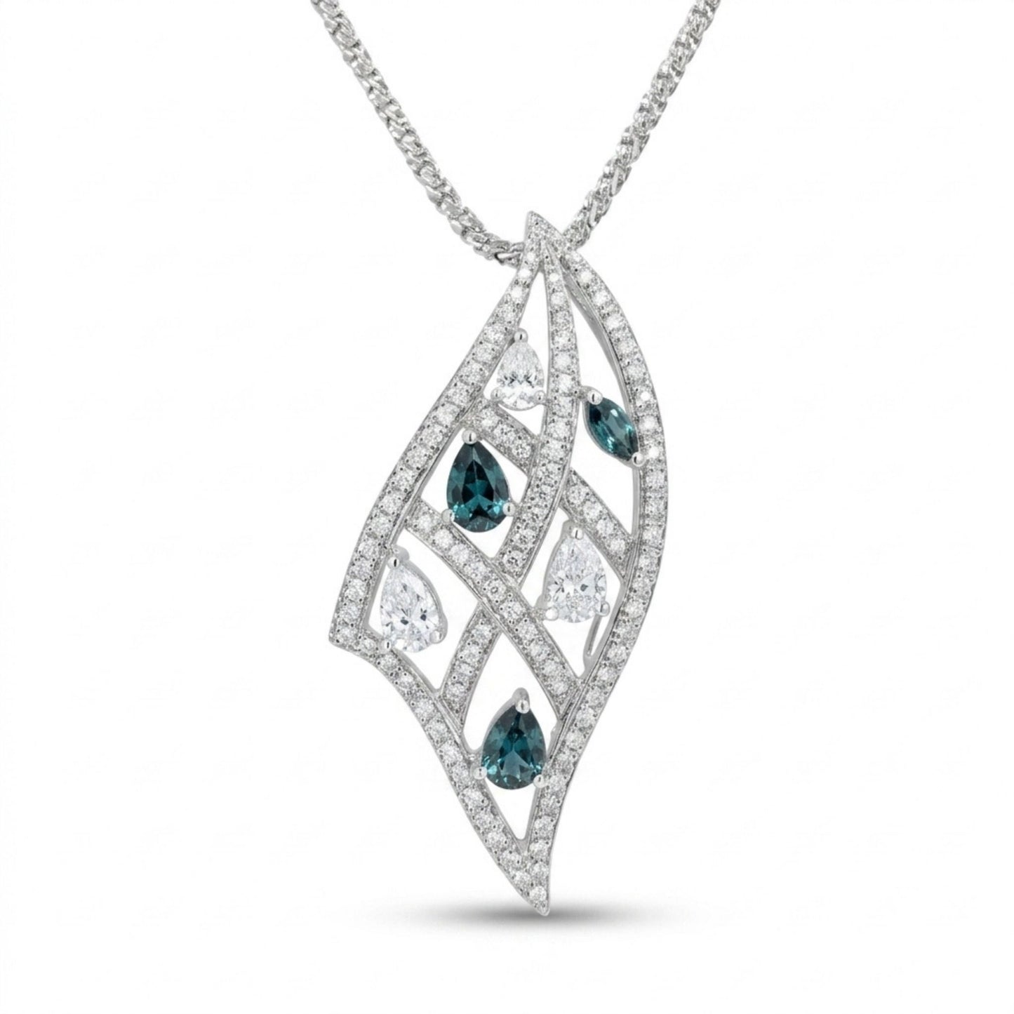 18K 0.53cttw Pear Shape Alexandrite 0.96cttw White Diamonds Necklace