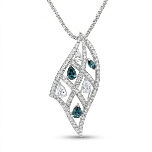 18K 0.53cttw Pear Shape Alexandrite 0.96cttw White Diamonds Necklace