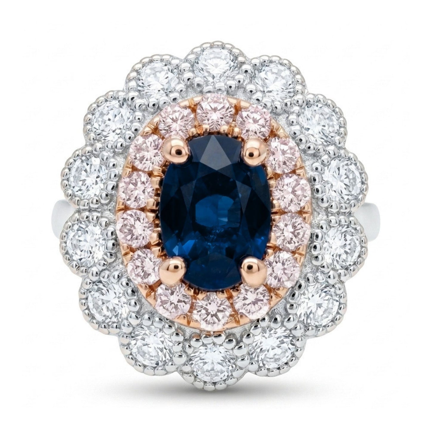 14K 1.01ct Oval Blue Sapphire 1.09cttw Pink & White Diamonds Ring