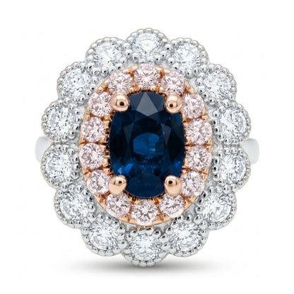 14K 1.01ct Oval Blue Sapphire 1.09cttw Pink & White Diamonds Ring