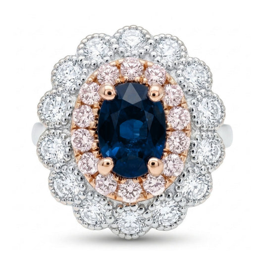 14K 1.01ct Oval Blue Sapphire 1.09cttw Pink & White Diamonds Ring