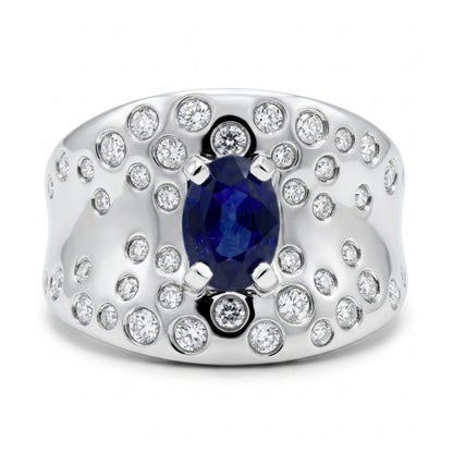 14K 0.90ct Oval Blue Sapphire 0.53cttw VS White Diamonds Ring