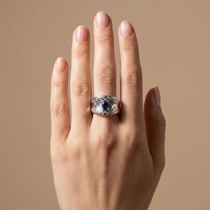 14K 0.90ct Oval Blue Sapphire 0.53cttw VS White Diamonds Ring