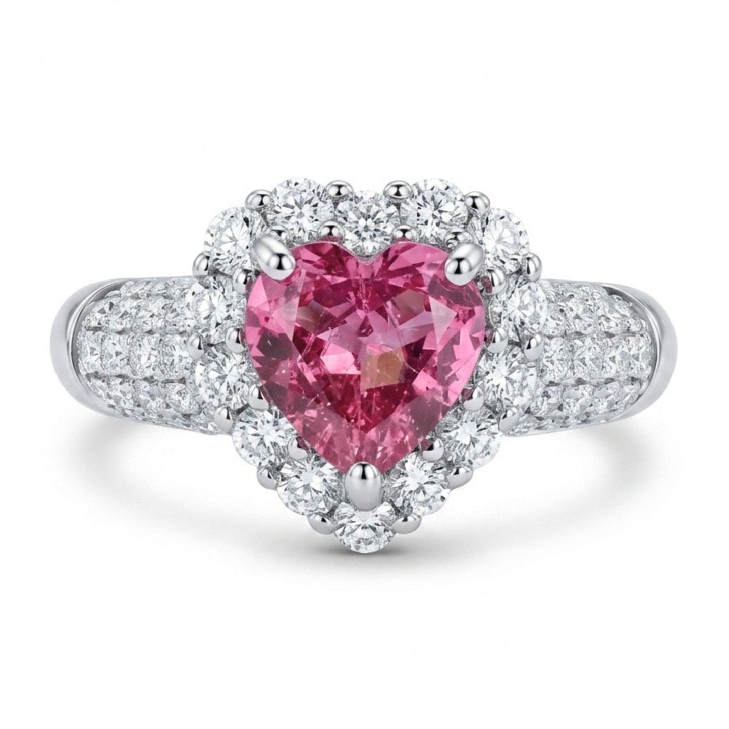 14K 1.19ct Heart Shape Mahenge Pink Spinel 0.84cttw VS White Diamonds Ring