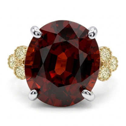 14K 12.88ct Oval Spessartite Garnet 0.24cttw VS Yellow Diamonds Ring
