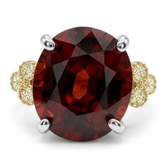14K 12.88ct Oval Spessartite Garnet 0.24cttw VS Yellow Diamonds Ring