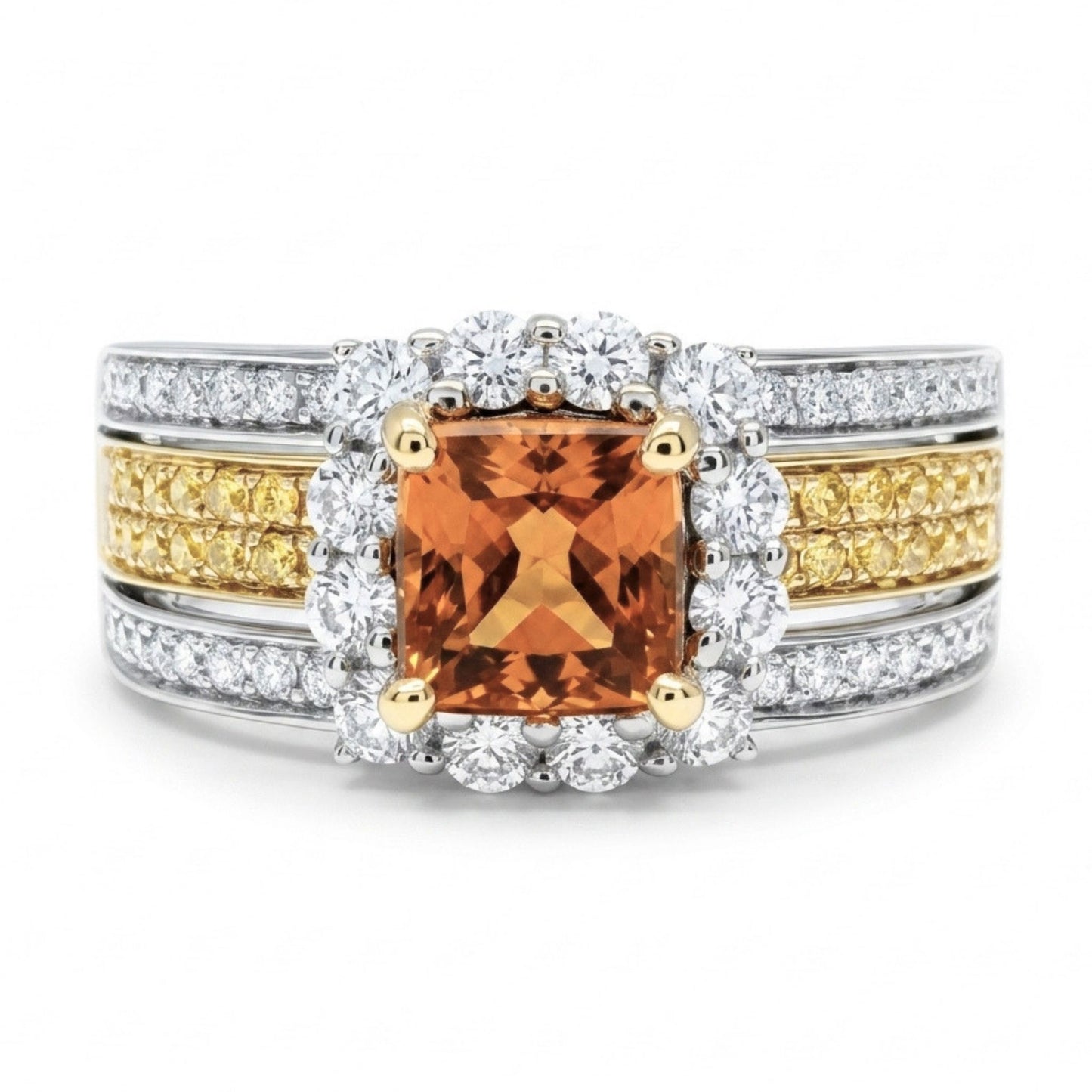 14K 1.32ct Cushion Imperial Topaz 1.01cttw Yellow & White Diamonds Ring