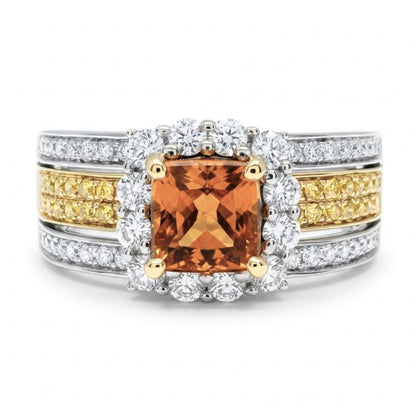 14K 1.32ct Cushion Imperial Topaz 1.01cttw Yellow & White Diamonds Ring