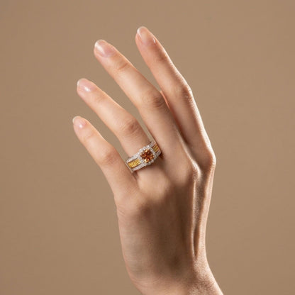 14K 1.32ct Cushion Imperial Topaz 1.01cttw Yellow & White Diamonds Ring