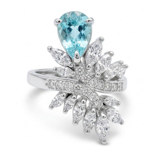 14K 1.13ct Pear Shape Paraiba 1.14cttw VS White Diamonds Ring