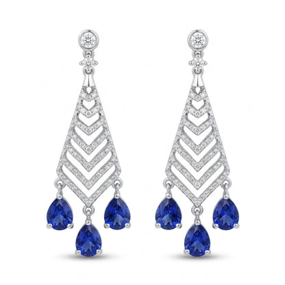 14K 3.78cttw Pear Shape Blue Sapphire 0.71cttw VS White Diamonds Drop Earrings