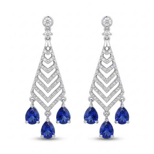 14K 3.78cttw Pear Shape Blue Sapphire 0.71cttw VS White Diamonds Drop Earrings